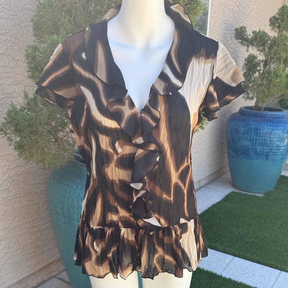 Dress Barn Brown and Black Ruffled Blouse